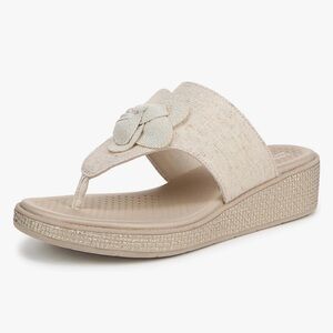 BZees Life Stride Womens Bloom Flip-Flop Cream Wedge Sandals size 7.5